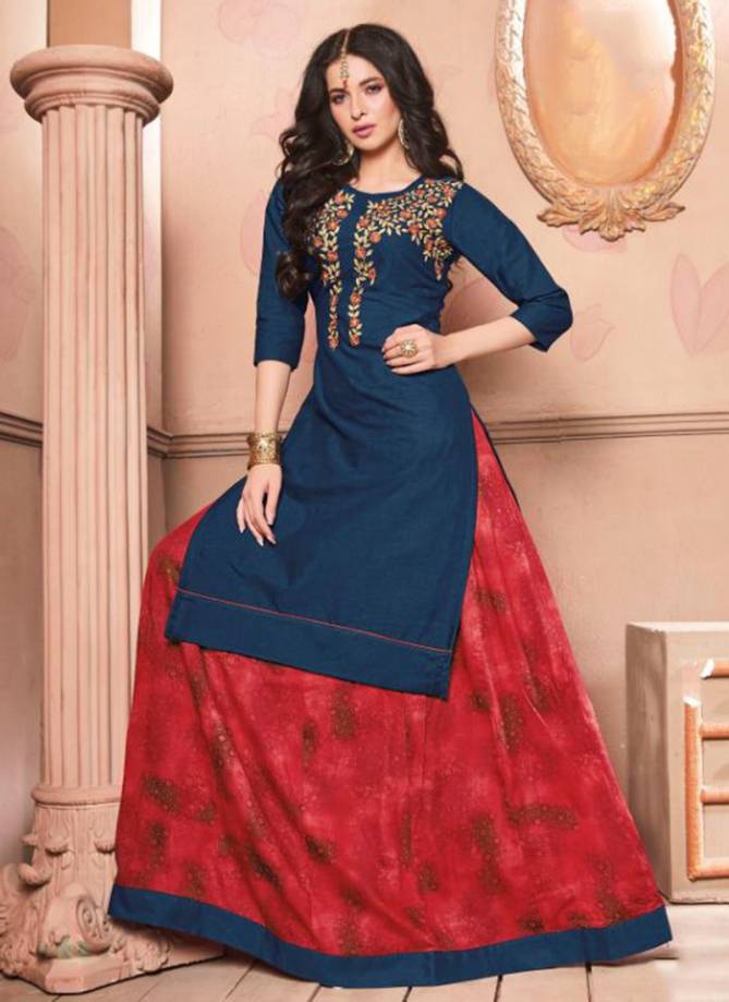 R STUDION TANUJA VOL-3 Fancy Ethnic Wear Flax Cotton Embroidery Kurti With Skirt Collection